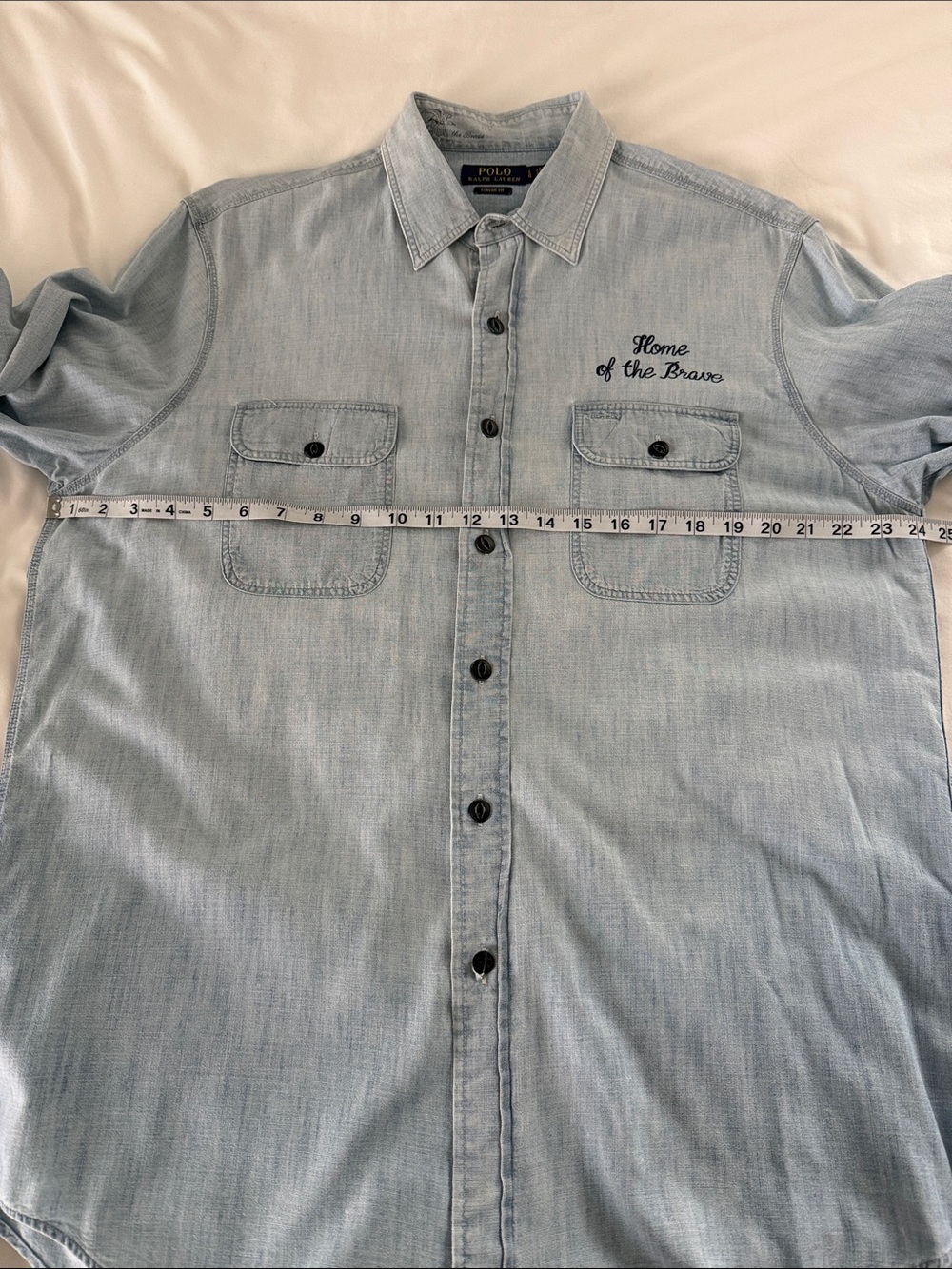 Vintage Polo Ralph Lauren Home Of The Brave Denim Shirt Embroidered Large Unisex - Picture 14 of 16